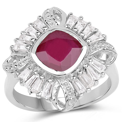2.66 Carat Glass Filled Ruby and White Topaz .925 Sterling Silver Ring - Image 4