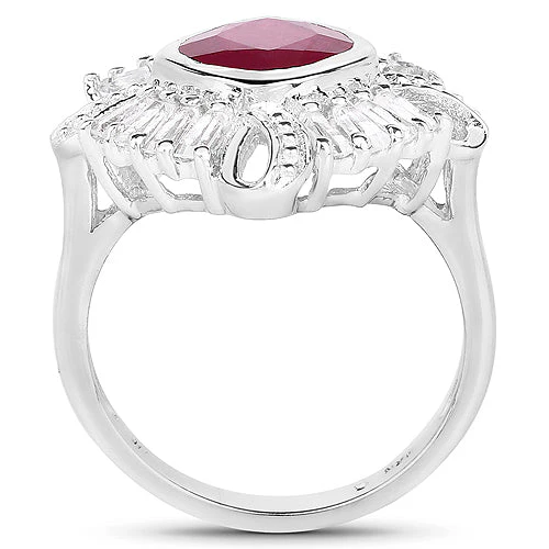 2.66 Carat Glass Filled Ruby and White Topaz .925 Sterling Silver Ring - Image 5