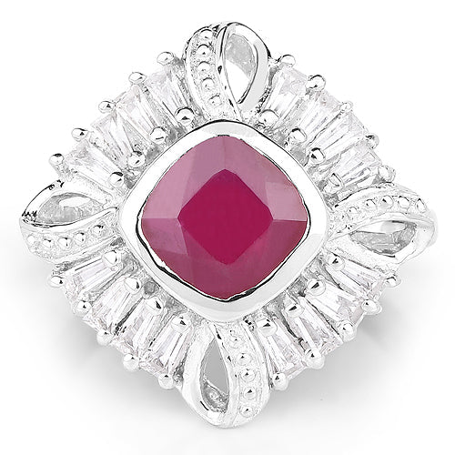 2.66 Carat Glass Filled Ruby and White Topaz .925 Sterling Silver Ring - Image 6