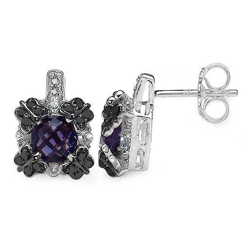 2.67 Carat Genuine Amethyst White Sapphire & Black Diamond .925 Sterling Silver Earrings - Image 2