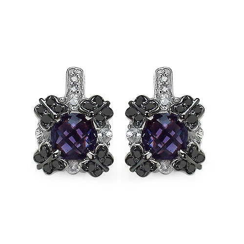 2.67 Carat Genuine Amethyst White Sapphire & Black Diamond .925 Sterling Silver Earrings - Image 5