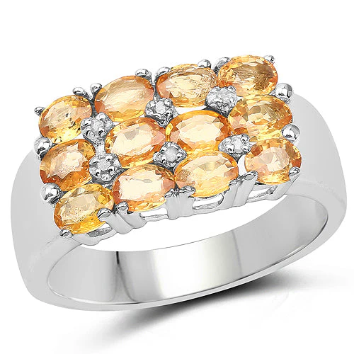 2.67 Carat Genuine Yellow Sapphire and White Diamond .925 Sterling Silver Ring - Image 5