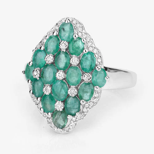 2.68 Carat Genuine Zambian Emerald and White Zircon .925 Sterling Silver Ring - Image 4
