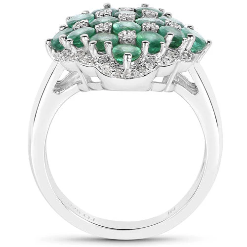 2.68 Carat Genuine Zambian Emerald and White Zircon .925 Sterling Silver Ring - Image 6