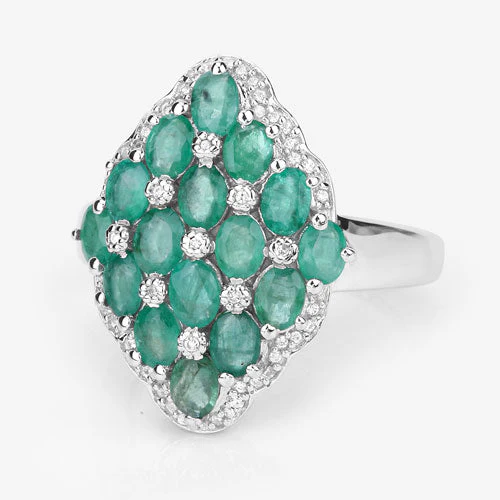 2.68 Carat Genuine Zambian Emerald and White Zircon .925 Sterling Silver Ring - Image 8