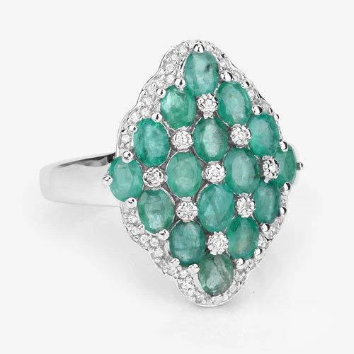 2.68 Carat Genuine Zambian Emerald and White Zircon .925 Sterling Silver Ring - Image 9