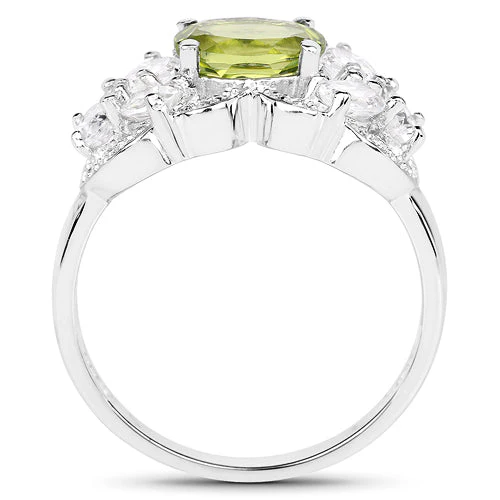 2.70 Carat Genuine Peridot and White Zircon .925 Sterling Silver Ring - Image 5
