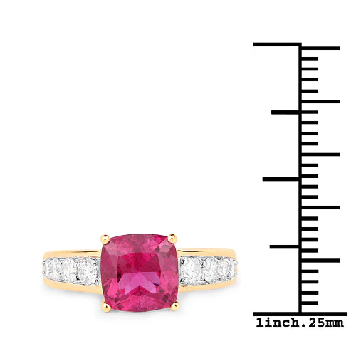 2.70 Carat Genuine Rubellite and White Diamond 14K Yellow Gold Ring - Image 7