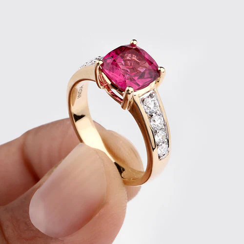 2.70 Carat Genuine Rubellite and White Diamond 14K Yellow Gold Ring - Image 9