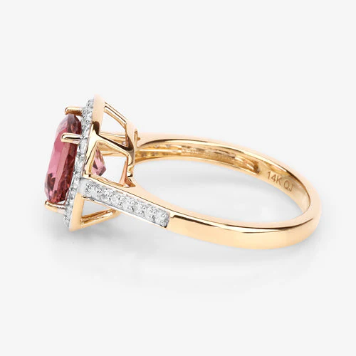 2.71 Carat Genuine Royal Pink Tourmaline and White Diamond 14K Yellow Gold Ring - Image 10