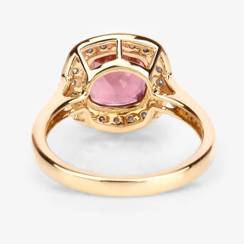 2.71 Carat Genuine Royal Pink Tourmaline and White Diamond 14K Yellow Gold Ring - Image 11