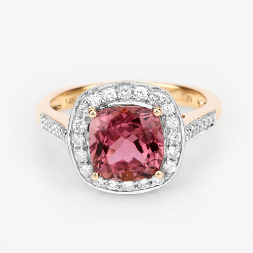 2.71 Carat Genuine Royal Pink Tourmaline and White Diamond 14K Yellow Gold Ring - Image 12