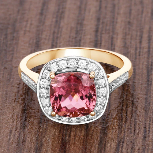 2.71 Carat Genuine Royal Pink Tourmaline and White Diamond 14K Yellow Gold Ring - Image 13