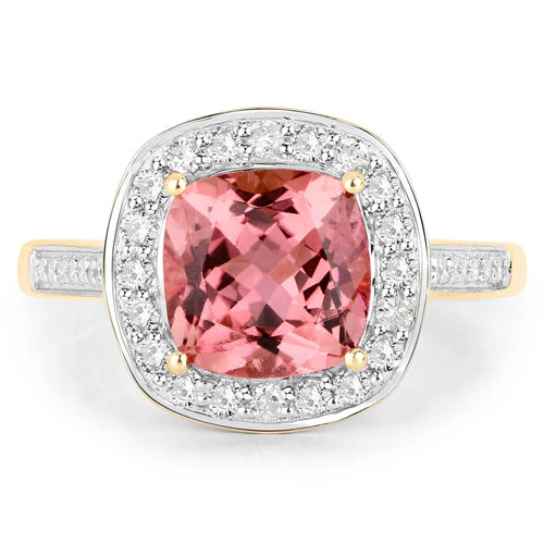2.71 Carat Genuine Royal Pink Tourmaline and White Diamond 14K Yellow Gold Ring - Image 15