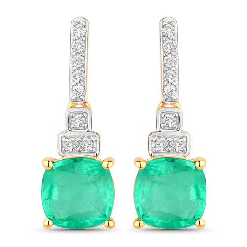 2.72 Carat Genuine Ethiopian Emerald and White Diamond 14K Yellow Gold Earrings