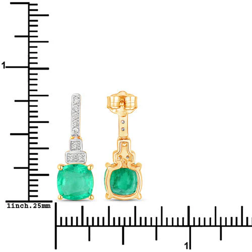 2.72 Carat Genuine Ethiopian Emerald and White Diamond 14K Yellow Gold Earrings - Image 3