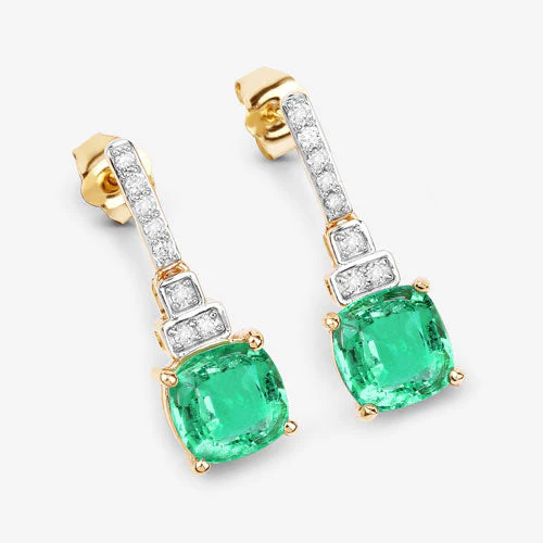 2.72 Carat Genuine Ethiopian Emerald and White Diamond 14K Yellow Gold Earrings - Image 6