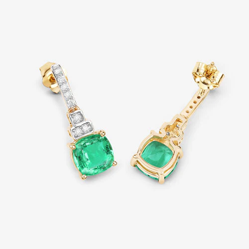 2.72 Carat Genuine Ethiopian Emerald and White Diamond 14K Yellow Gold Earrings - Image 8
