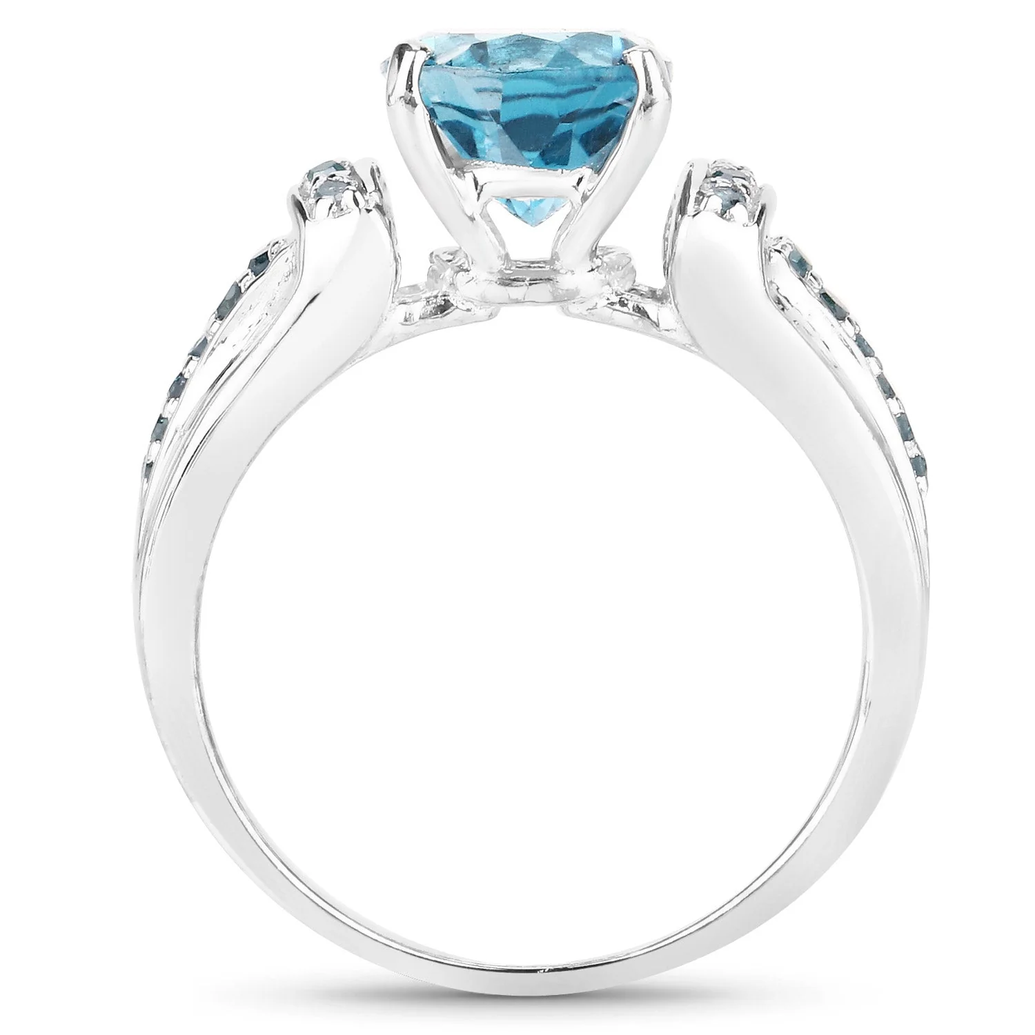 2.72 Carat Genuine London Blue Topaz and Blue Diamond .925 Sterling Silver Ring - Image 2