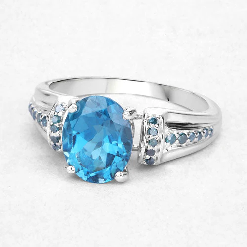 2.72 Carat Genuine London Blue Topaz and Blue Diamond .925 Sterling Silver Ring - Image 8