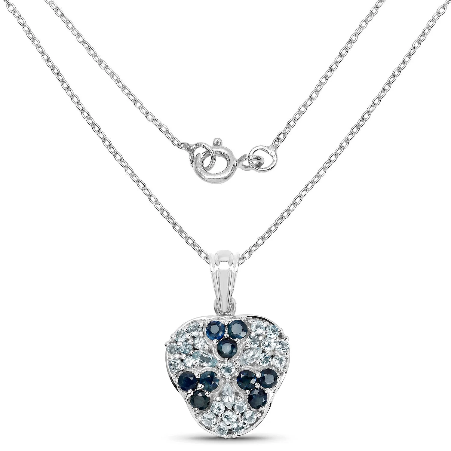 2.73 Carat Genuine Blue Sapphire and Aquamarine .925 Sterling Silver Pendant - Image 2