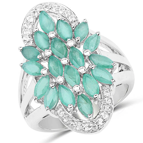 2.74 Carat Genuine Emerald and White Topaz .925 Sterling Silver Ring - Image 4