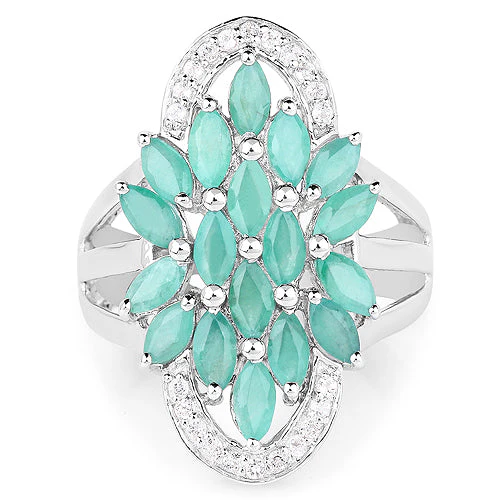 2.74 Carat Genuine Emerald and White Topaz .925 Sterling Silver Ring - Image 6