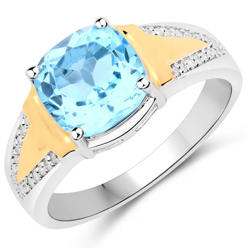 2.74 Carat Genuine Swiss Blue Topaz and White Diamond .925 Sterling Silver Ring - Image 2