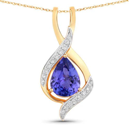 2.75 Carat Genuine Tanzanite and White Diamond 14K Yellow Gold Pendant - Image 2
