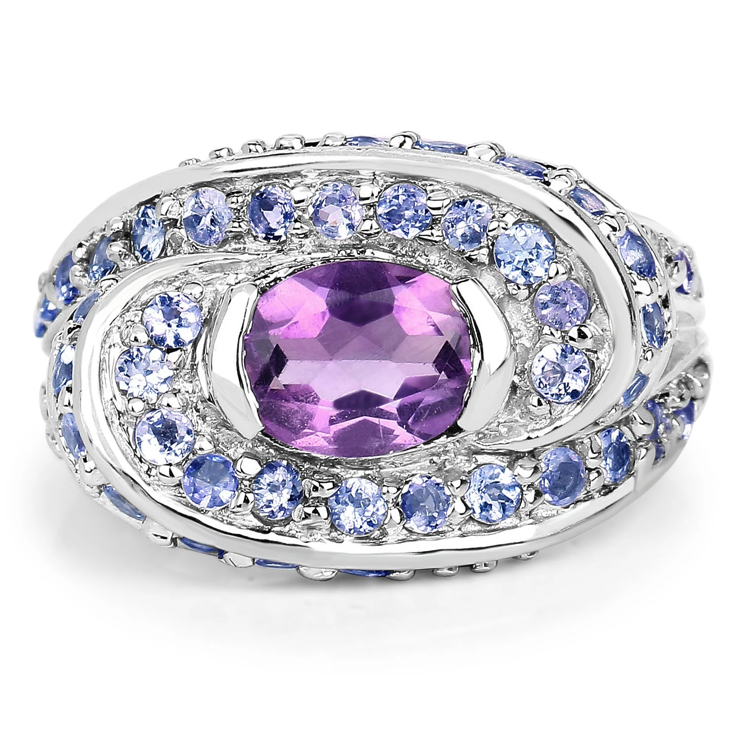2.76 Carat Genuine Amethyst and Tanzanite .925 Sterling Silver Ring - Image 4