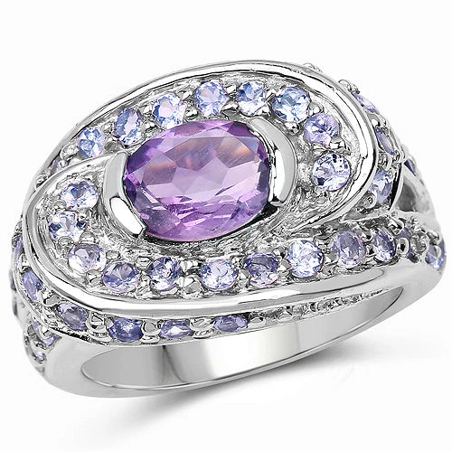 2.76 Carat Genuine Amethyst and Tanzanite .925 Sterling Silver Ring - Image 5