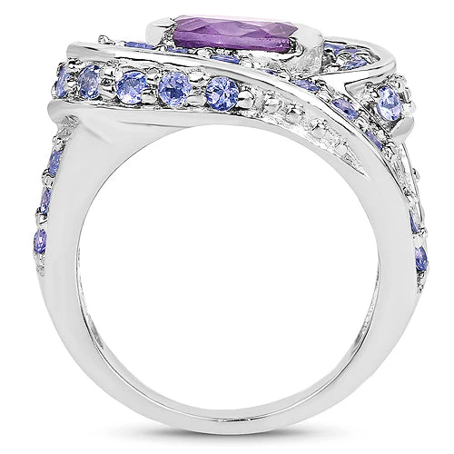 2.76 Carat Genuine Amethyst and Tanzanite .925 Sterling Silver Ring - Image 6