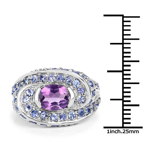 2.76 Carat Genuine Amethyst and Tanzanite .925 Sterling Silver Ring - Image 7