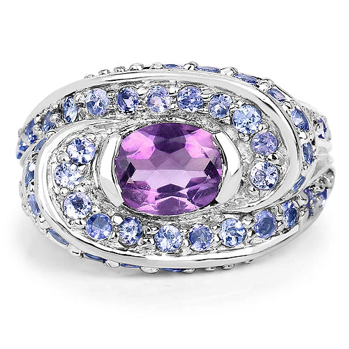 2.76 Carat Genuine Amethyst and Tanzanite .925 Sterling Silver Ring - Image 8