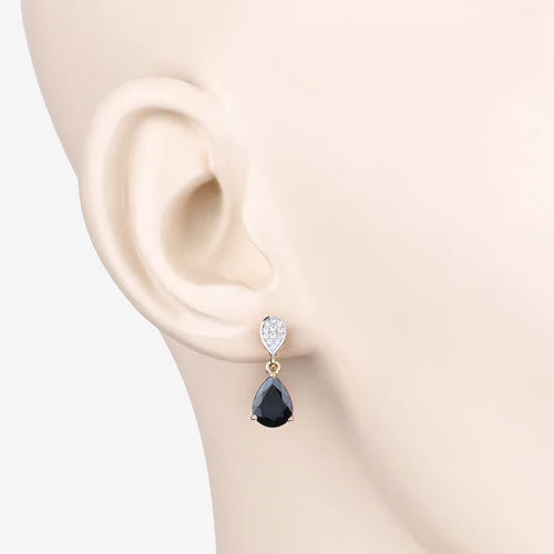2.76 Carat Genuine Blue Sapphire and White Diamond 10K Yellow Gold Earrings - Image 5