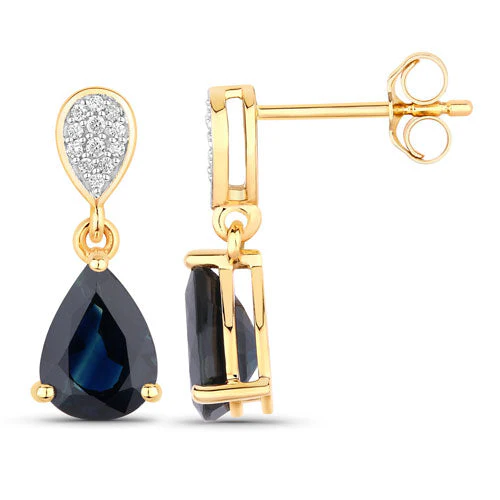 2.76 Carat Genuine Blue Sapphire and White Diamond 14K Yellow Gold Earrings - Image 2