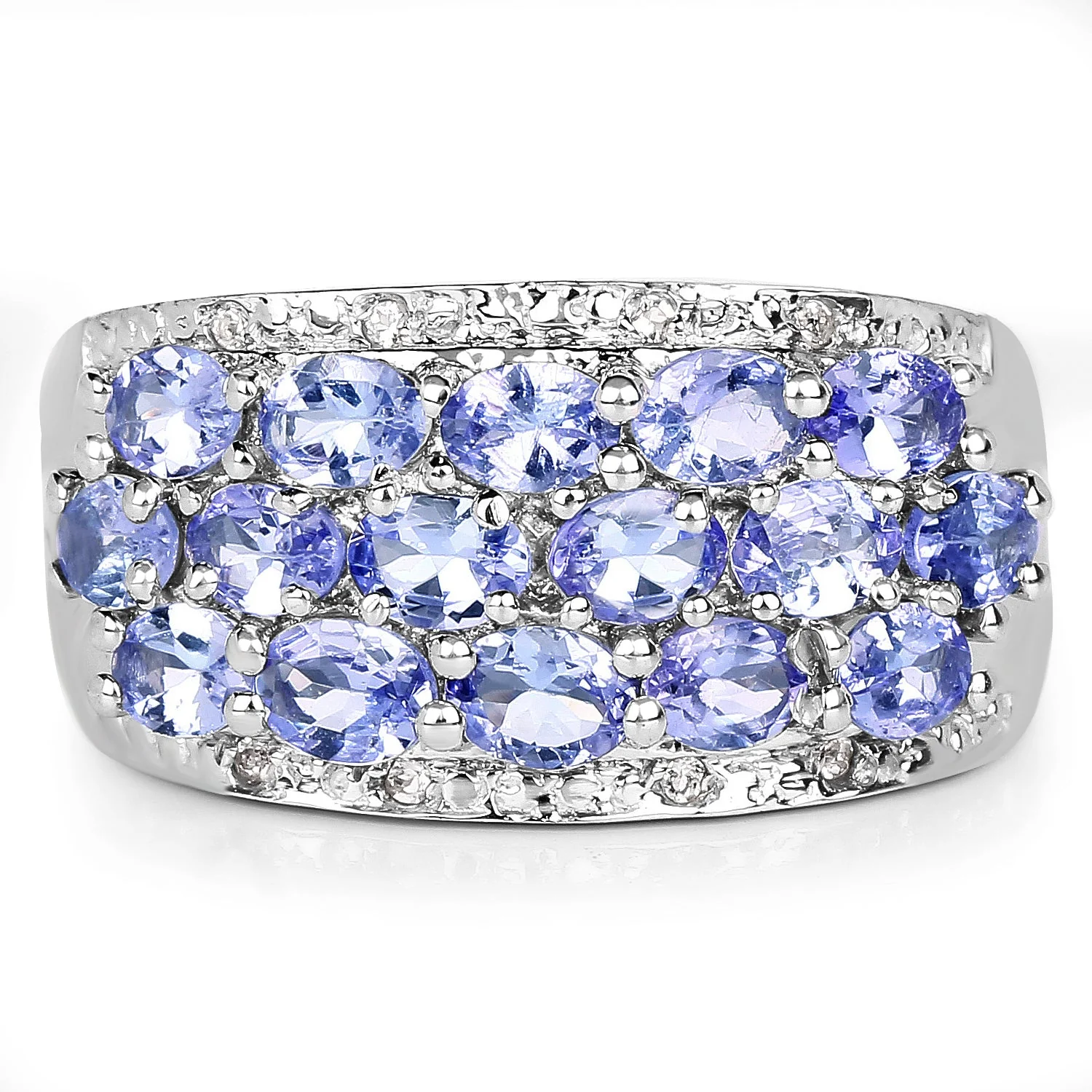 2.76 Carat Genuine Tanzanite and White Topaz .925 Sterling Silver Ring - Image 4