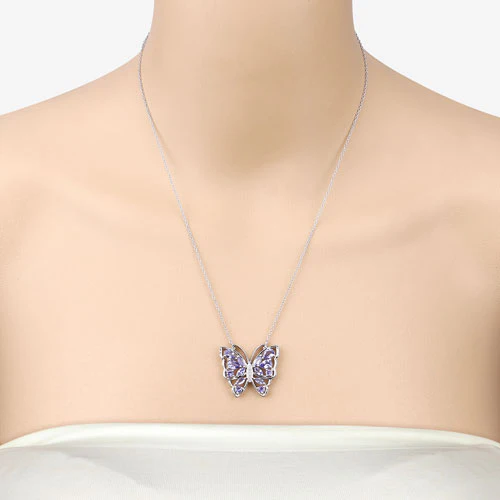 2.76 Carat Genuine Tanzanite and White Zircon .925 Sterling Silver Necklace - Image 10