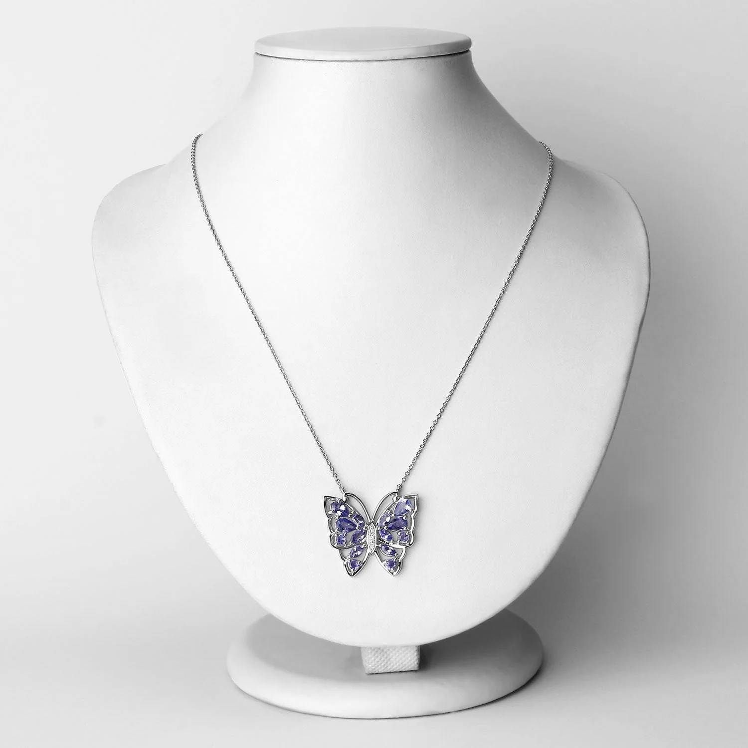 2.76 Carat Genuine Tanzanite and White Zircon .925 Sterling Silver Necklace - Image 2