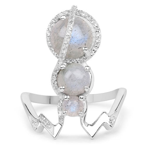 2.79 Carat Genuine Labradorite And White Topaz .925 Sterling Silver Ring - Image 6