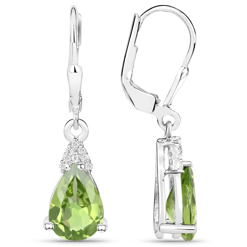 2.80 Carat Genuine Peridot and White Zircon .925 Sterling Silver Earrings - Image 5