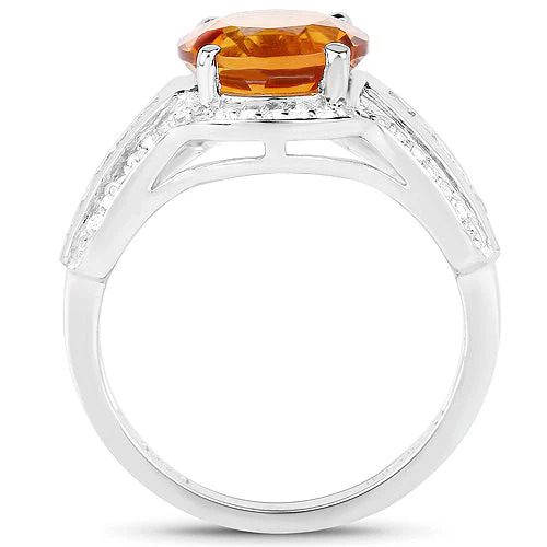 2.81 Carat Genuine Citrine and White Topaz .925 Sterling Silver Ring - Image 5