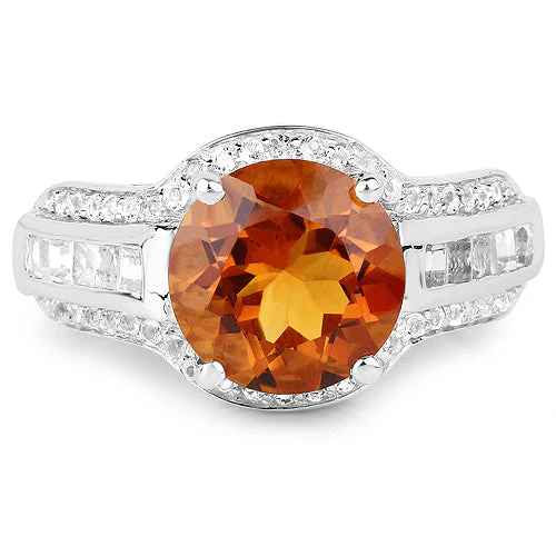 2.81 Carat Genuine Citrine and White Topaz .925 Sterling Silver Ring - Image 6