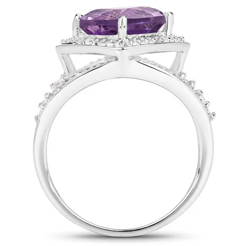 2.82 Carat Genuine Amethyst and White Topaz .925 Sterling Silver Ring - Image 5