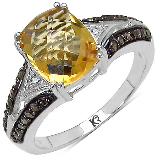 2.82 Carat Genuine Citrine, Champagne Diamond & White Diamond .925 Sterling Silver Ring - Image 4