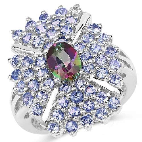 2.86 Carat Genuine Mystic Topaz and Tanzanite .925 Sterling Silver Ring - Image 5