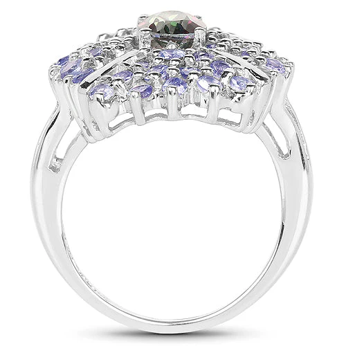 2.86 Carat Genuine Mystic Topaz and Tanzanite .925 Sterling Silver Ring - Image 6