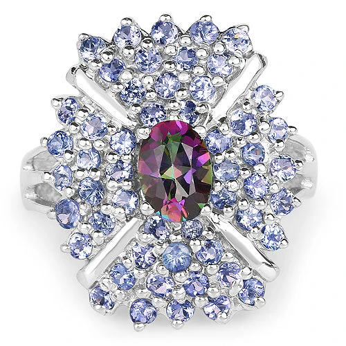 2.86 Carat Genuine Mystic Topaz and Tanzanite .925 Sterling Silver Ring - Image 8