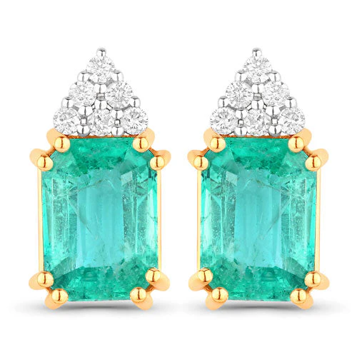 2.87 Carat Genuine Ethiopian Emerald and White Diamond 14K Yellow Gold Earrings