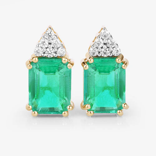 2.87 Carat Genuine Ethiopian Emerald and White Diamond 14K Yellow Gold Earrings - Image 10